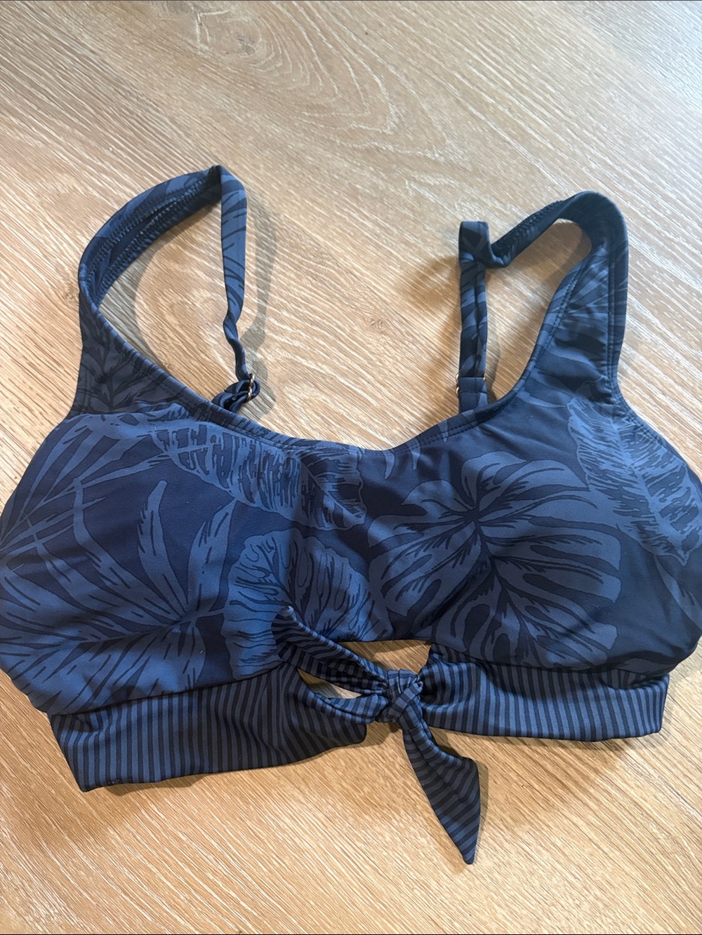 Kona Sol Navy Floral Tie-Front Bikini Top